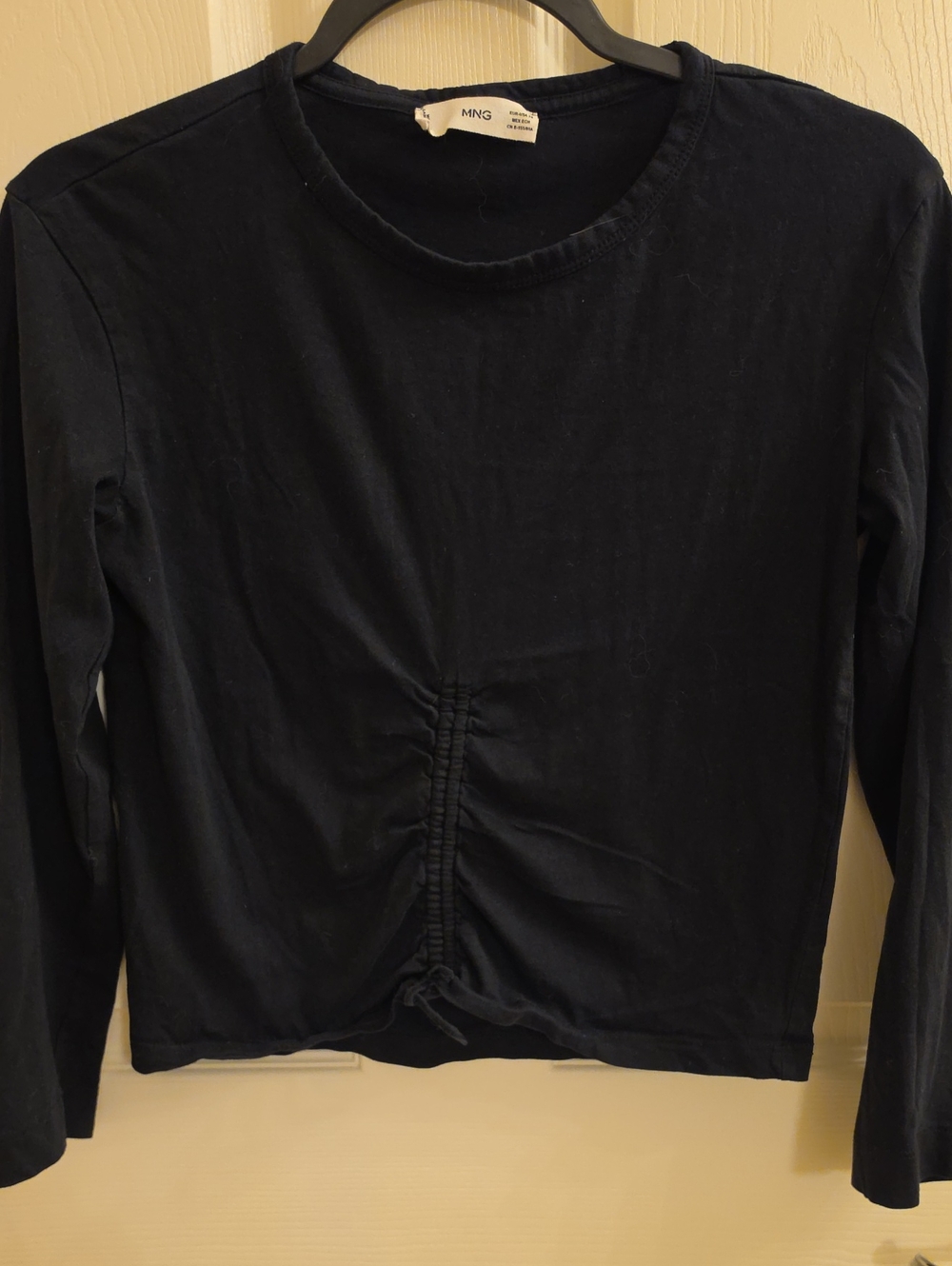 Mango Black Ruched Drawstring Long Sleeve Top XS